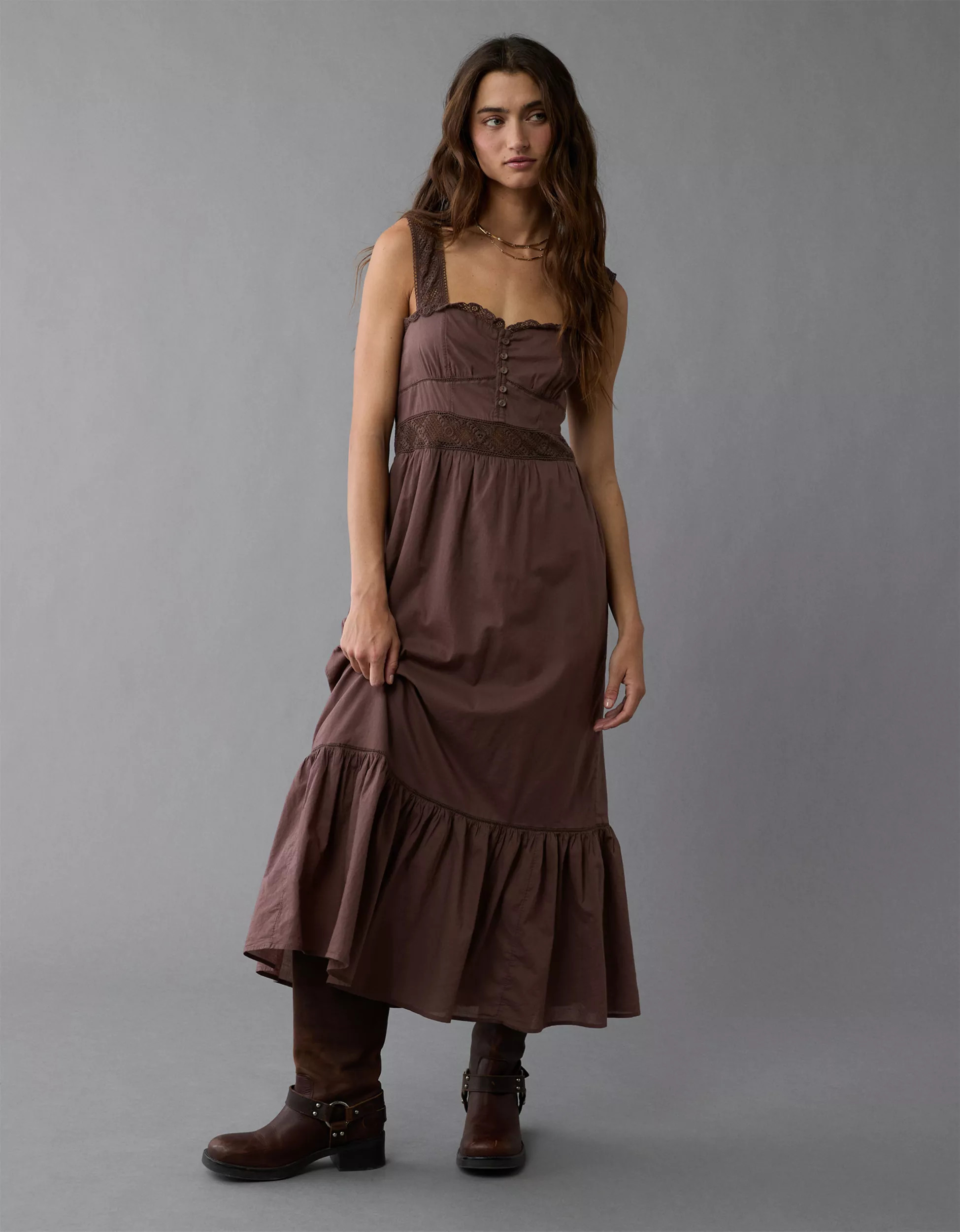 AE Catie Corset Crochet Midi Dress | American Eagle Outfitters (US & CA)