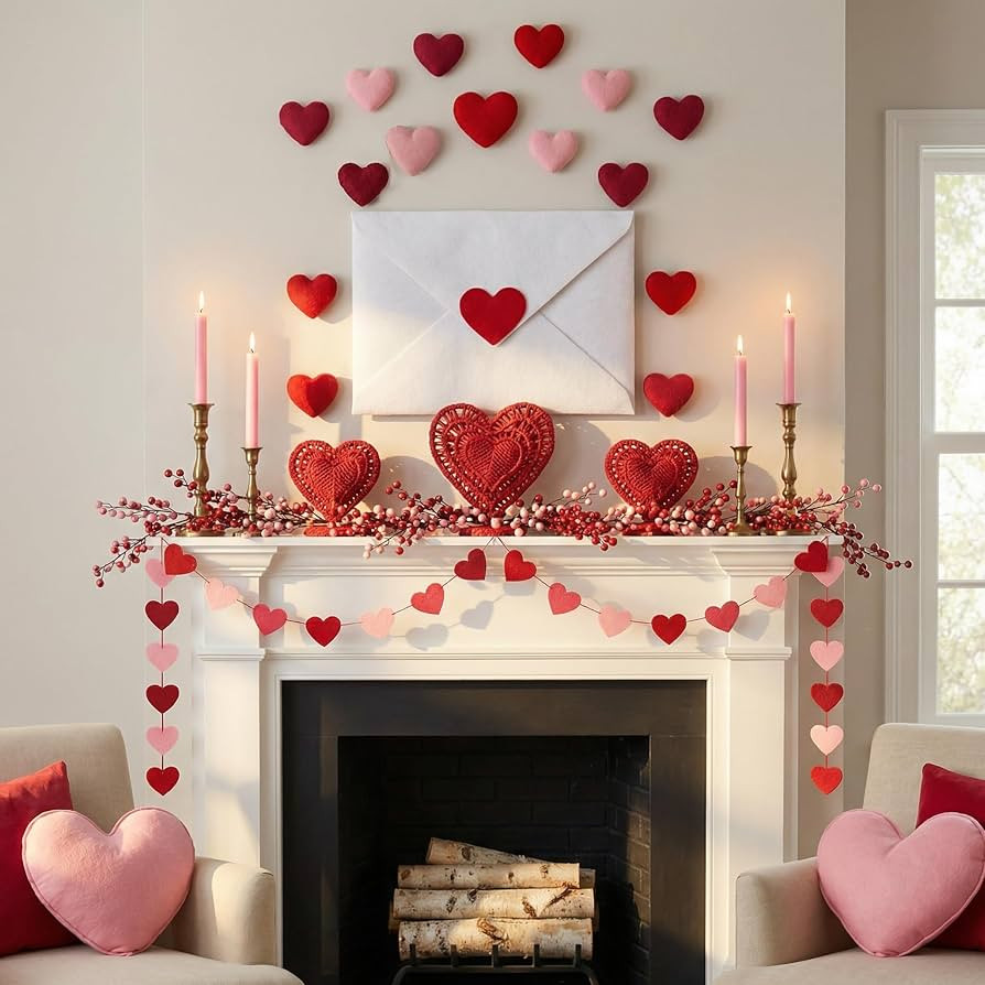 Large Felt Envelope Valentine's Day Decor Set White Envelope Wall & Fireplace Heart Strings, Red ... | Amazon (US)