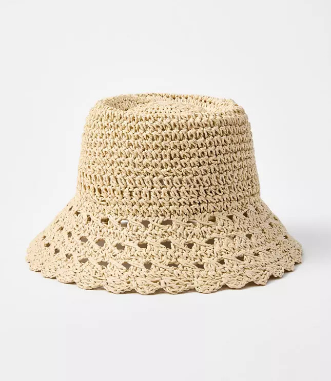 LOFT Beach Scalloped Straw Bucket Hat | LOFT