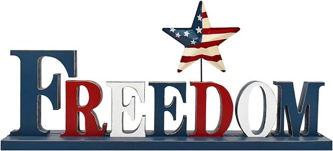 Patriotic Decor Wooden Freedom Sign American 4th of July USA Letter Tabletop Decoration Standing ... | Amazon (US)
