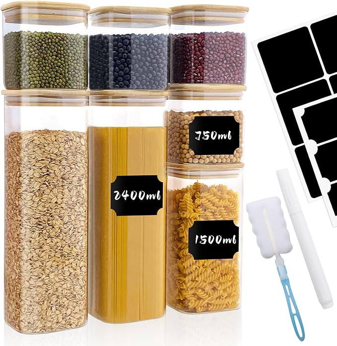 Withosent Vorratsdosen Glas 7er Set, 750ml/1500ml/2400ml Vorratsgläser mit Deckel Eckig, Großer... | Amazon (DE)
