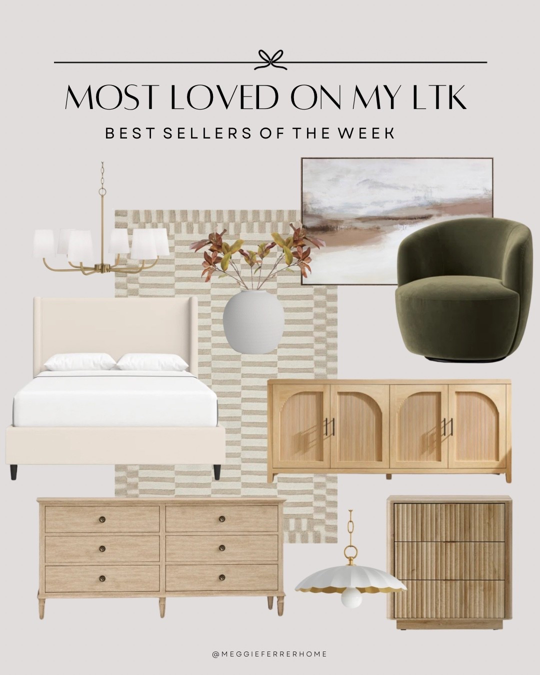 From the neutral upholstered bed I get asked about all the time, to the modern green swivel chair that totally elevates a corner, to the wood fluted dresser and arched cabinet console that are such timeless staples. Even the striped area rug and oversized landscape wall art made the list this week!

I love seeing which cozy neutral pieces you’re loving most — linking them all here so you can shop these best sellers of the week ✨

#LTKSaleAlert #LTKStyleTip #LTKHome