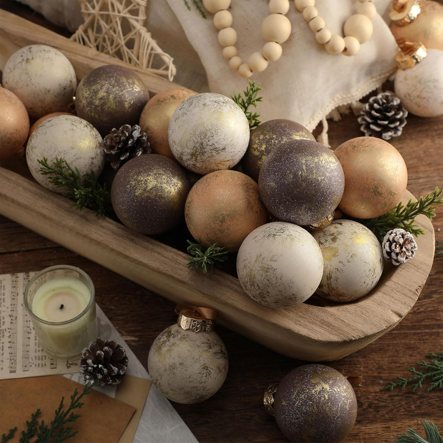 Soulchen 12 Pcs Neutral Textured Christmas Ball Ornaments 2.36 Inch Vintage Christmas Tree Decor ... | Amazon (US)