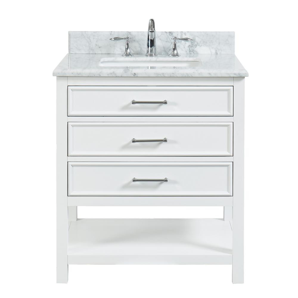 NewUptown 30 in. W x 22 in. D x 34.75 in. H Bath Vanity in Dove White with Marble Vanity Top in W... | The Home Depot