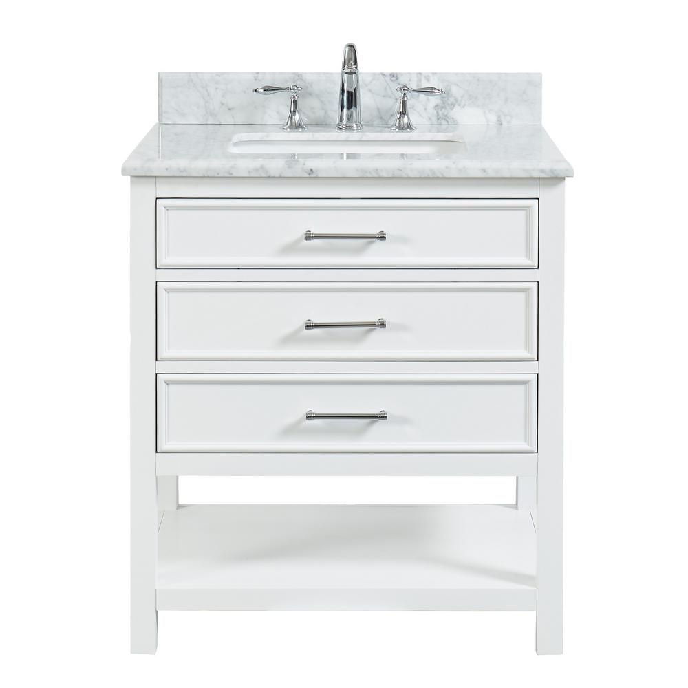NewUptown 30 in. W x 22 in. D x 34.75 in. H Bath Vanity in Dove White with Marble Vanity Top in W... | The Home Depot