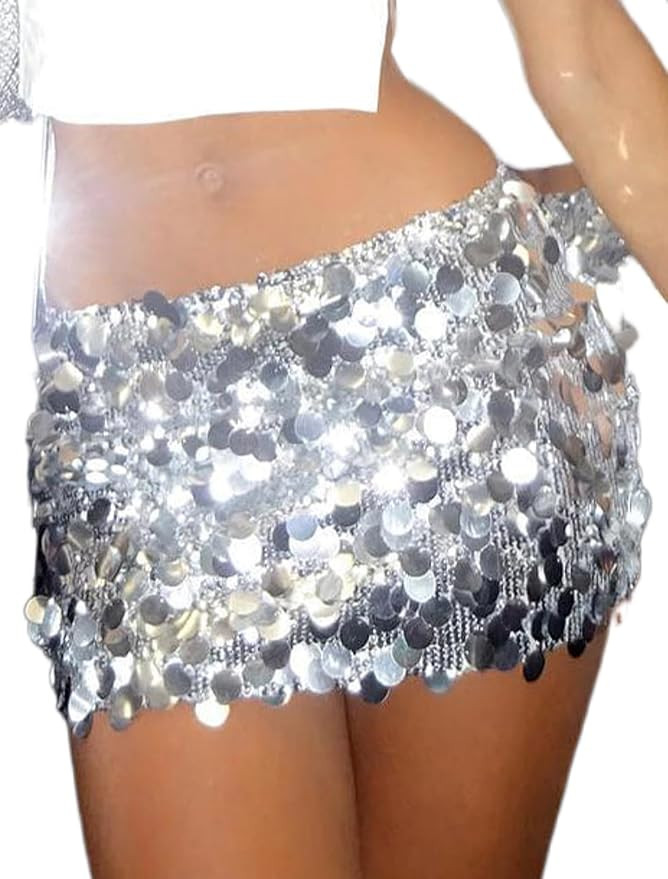 Women's Sequin Skirt Sparkle Stretchy Bodycon Mini Party Glitter Skirts | Amazon (US)