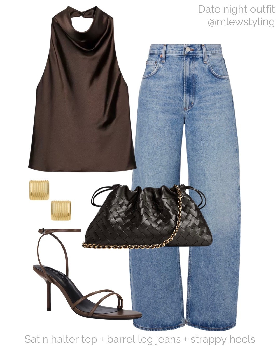 Date night outfit inspo with chocolate brown 🤎

Tags: spring date night, brown satin halter top, barrel leg jeans, quilted clutch bag, high heel sandals, gold earrings, summer night out

#LTKjeans #LTKdatenight #LTKpartywear