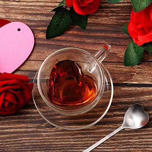 Heart Shaped Double Walled Glass Insulated Coffee Mug Clear Tea Cup 180 ml, 6 Oz Cappuccino Cup w... | Amazon (US)