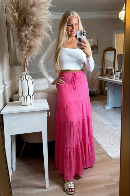 My favorite maxi skirt ever!! Sooo pretty!! Run and get it in this gorgeous pink color before it sells out! 

#LTKSaleAlert #LTKFindsUnder50 #LTKStyleTip