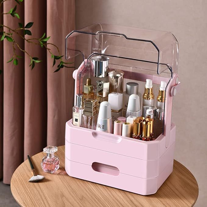 Makeup Organizer for Vanity,Cosmetic Display Cases with Lid, Drawers,Waterproof and Dustproof Tra... | Amazon (US)