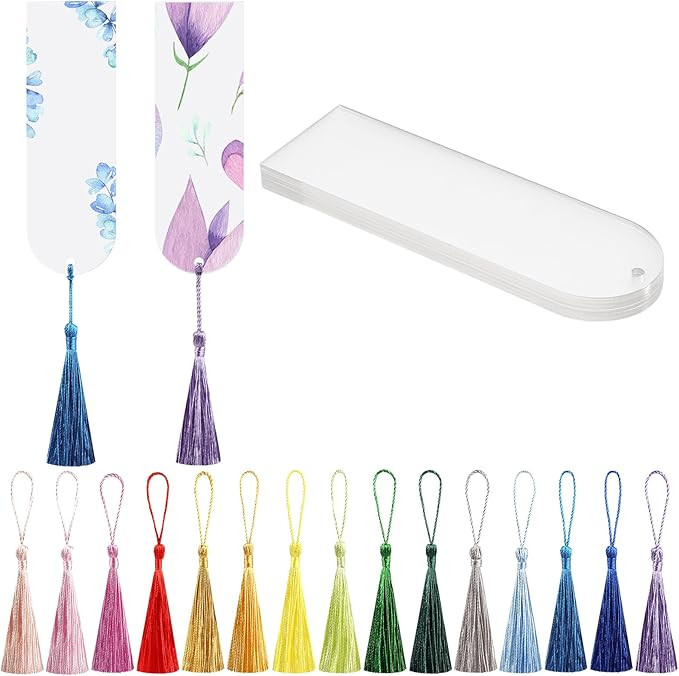 30 Pcs Acrylic Bookmark Blanks Bulk Clear Book Marks Kit with 30 Pcs Colorful Tassels Transparent... | Amazon (US)