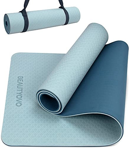 Yoga Mat with Strap, 1/3 Inch Extra Thick Yoga Mat Double-sided Non Slip, Professional TPE Yoga Mats for Women Men, Workout Mat for Yoga, Pilates and Floor Exercises | Amazon (US)