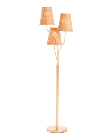 Three Light Rattan Shade Floor Lamp | Metal | Marshalls