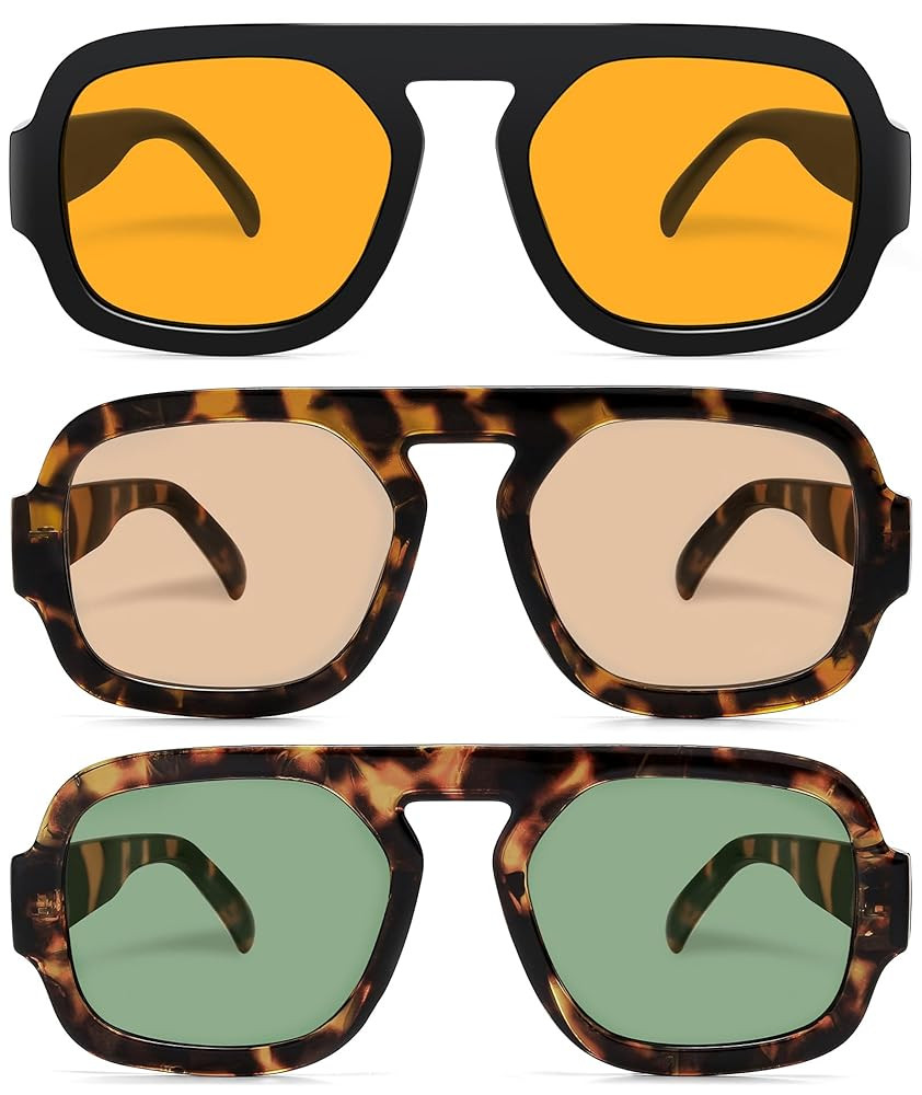 Retro Square Aviator Sunglasses for Women Men 70s Vintage style Shades Trendy Flat Top UV Protect... | Amazon (US)