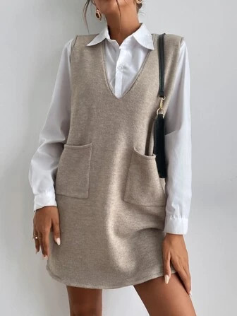 SHEIN Frenchy Dual Pocket Sleeveless Sweater Dress Without Blouse | SHEIN