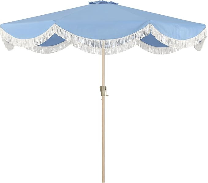 Tempera 9ft Blue Scalloped Patio Umbrella with Fringe,UV Protection Fade Resistant Canopy, 8 Stur... | Amazon (US)