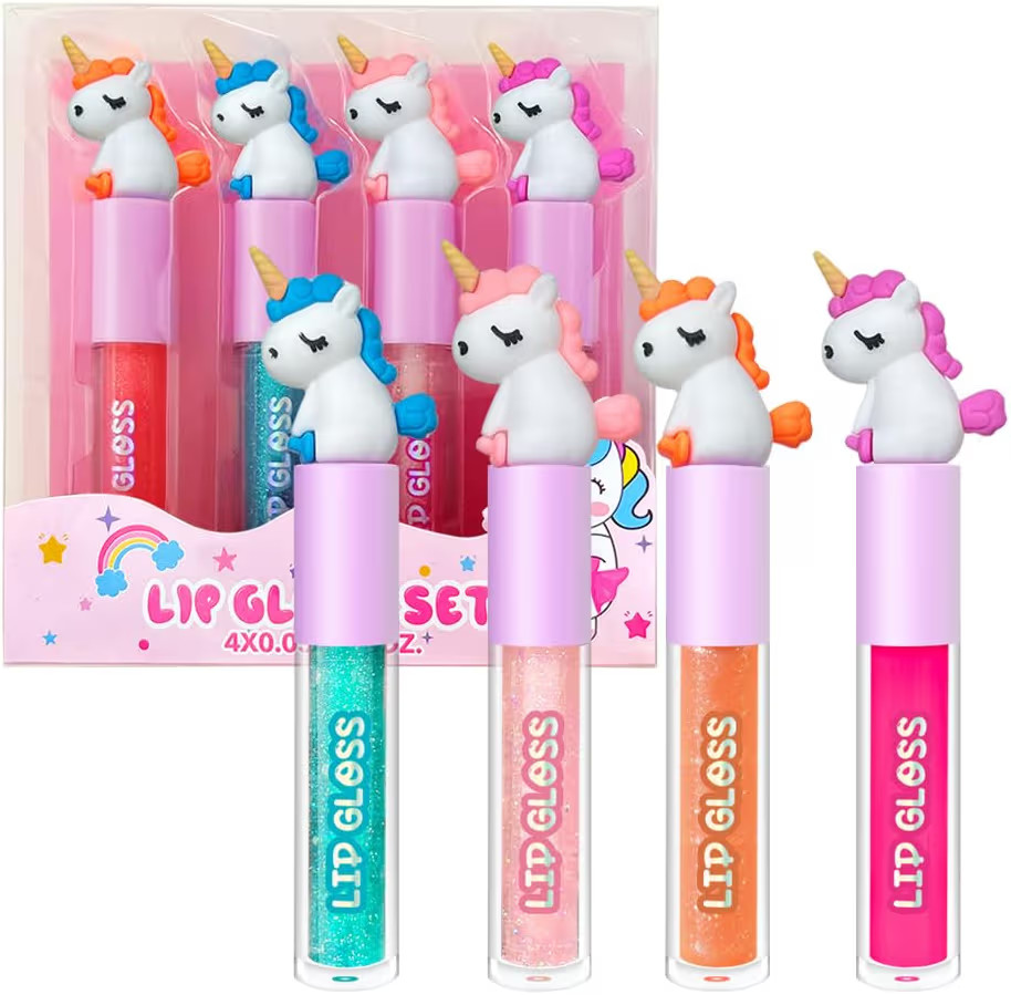 M&U MAKE YOU UP 4pc Unicorn Lip Gloss Stick for Girls- Party Favors Glossy Lip Set with Magic Top... | Amazon (US)