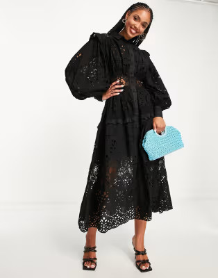 ASOS EDITION broderie shirt dress in black | ASOS | ASOS (Global)