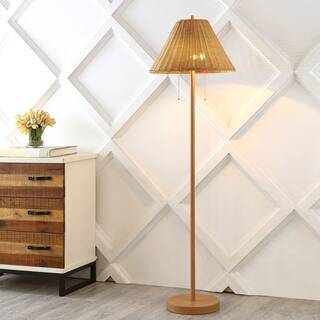 JONATHAN Y Nando 61 in. 2-Light Coastal Bohemian Iron/Rattan LED Floor Lamp with Pull-Chain, Brow... | The Home Depot