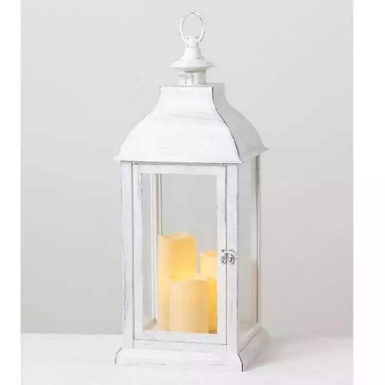 Antique White Lantern with LED Pillar Candles | Kirkland's Home