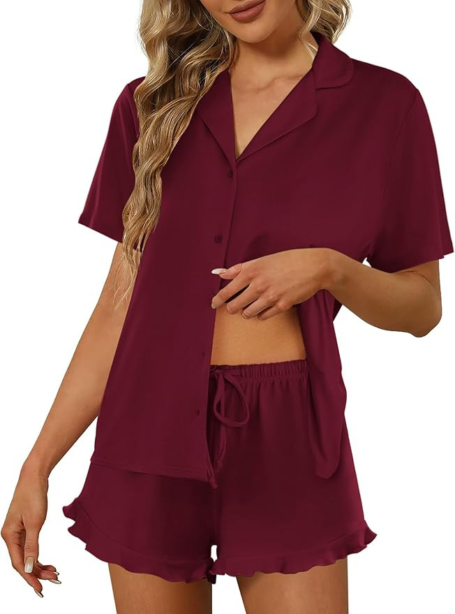 Ekouaer Pajamas Set for Women Short Sleeve Sleepwear Button Down Pjs Lounge Sets Soft Nightwear | Amazon (US)