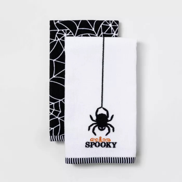 2pk Spooky Spider Halloween Hand Towel Set Black/White - Hyde & EEK! Boutique™ | Target