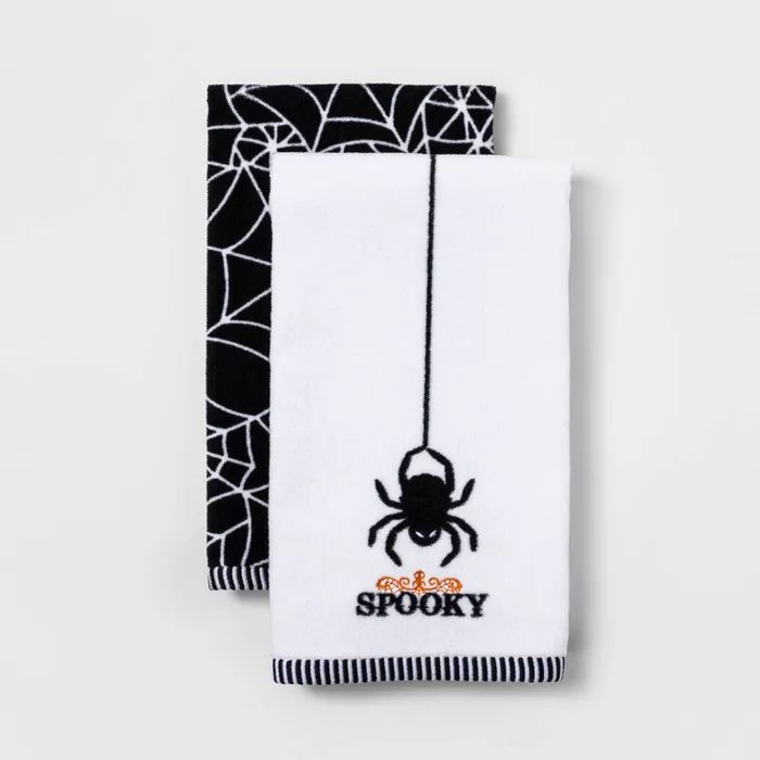 2pk Spooky Spider Halloween Hand Towel Set Black/White - Hyde &#38; EEK! Boutique&#8482; | Target