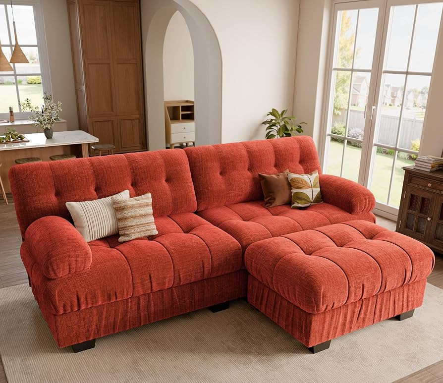 ABCASA 90" Extra Wide Loveseat Sofa, L-Shaped Modular Sectional Cloud Couch with Movable Ottoman,... | Amazon (US)