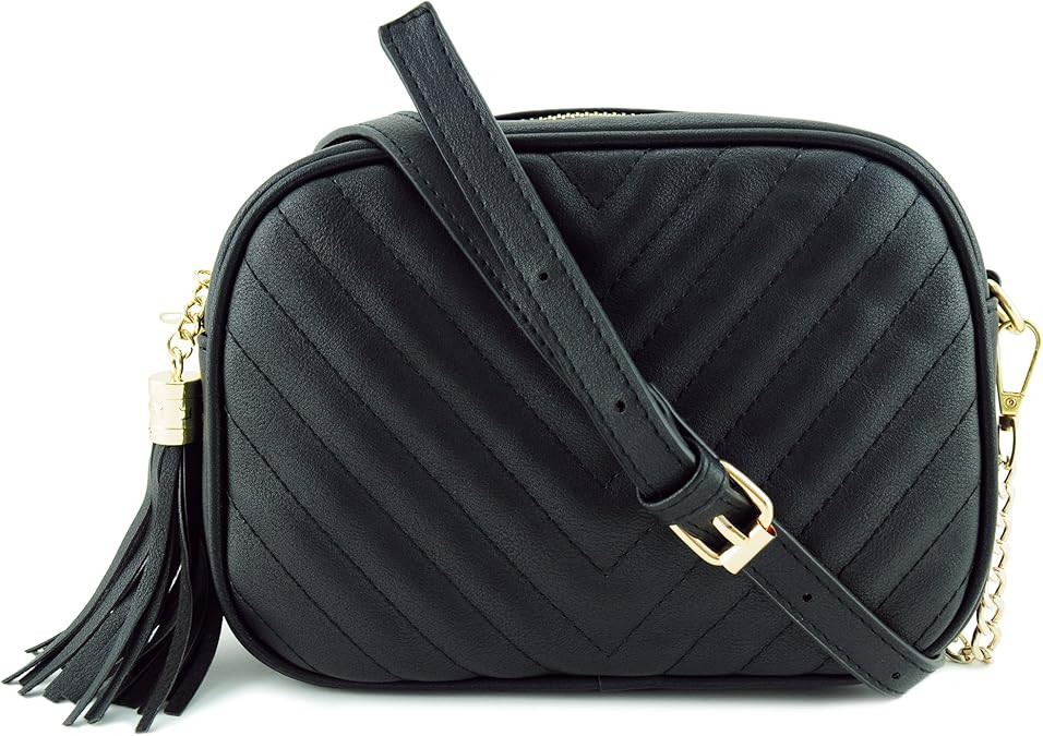 Simple Shoulder Crossbody Bag With Metal Chain Strap And Tassel Top Zipper | Amazon (US)