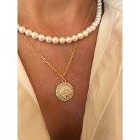 White & Gold Evil Eye Necklace, Christmas Gift, Protection Amulet, Greek/Turkish Enamel Eye, Boho Layered Layering Jewl, Gift For Her/Mum | Etsy (US)