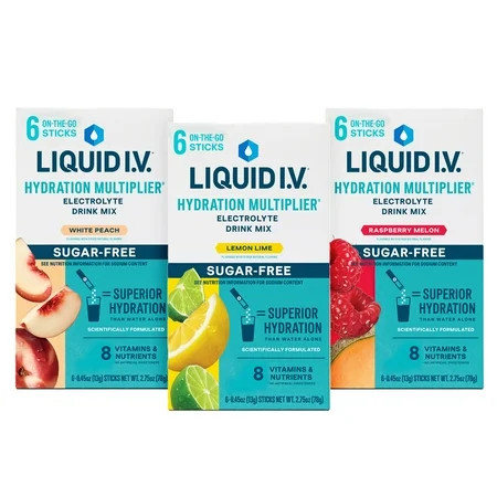Liquid I.V.® White Peach, Lemon Lime, Raspberry Melon Sugar Free Hydration Multiplier® Variety Pack, 6 Count Packets, 3 Pack | Walmart (US)