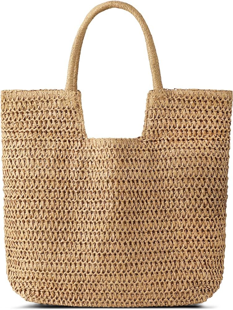 Amazon.com: Straw Beach Bags for Women - Summer Woven Tote Bag Shoulder Handbags, Large Beach Bag... | Amazon (US)