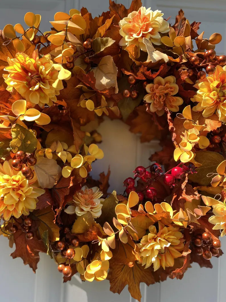 Colorful Fall Floral Wreath: 18-inch Autumn Front Door Decor - Etsy | Etsy (Global)