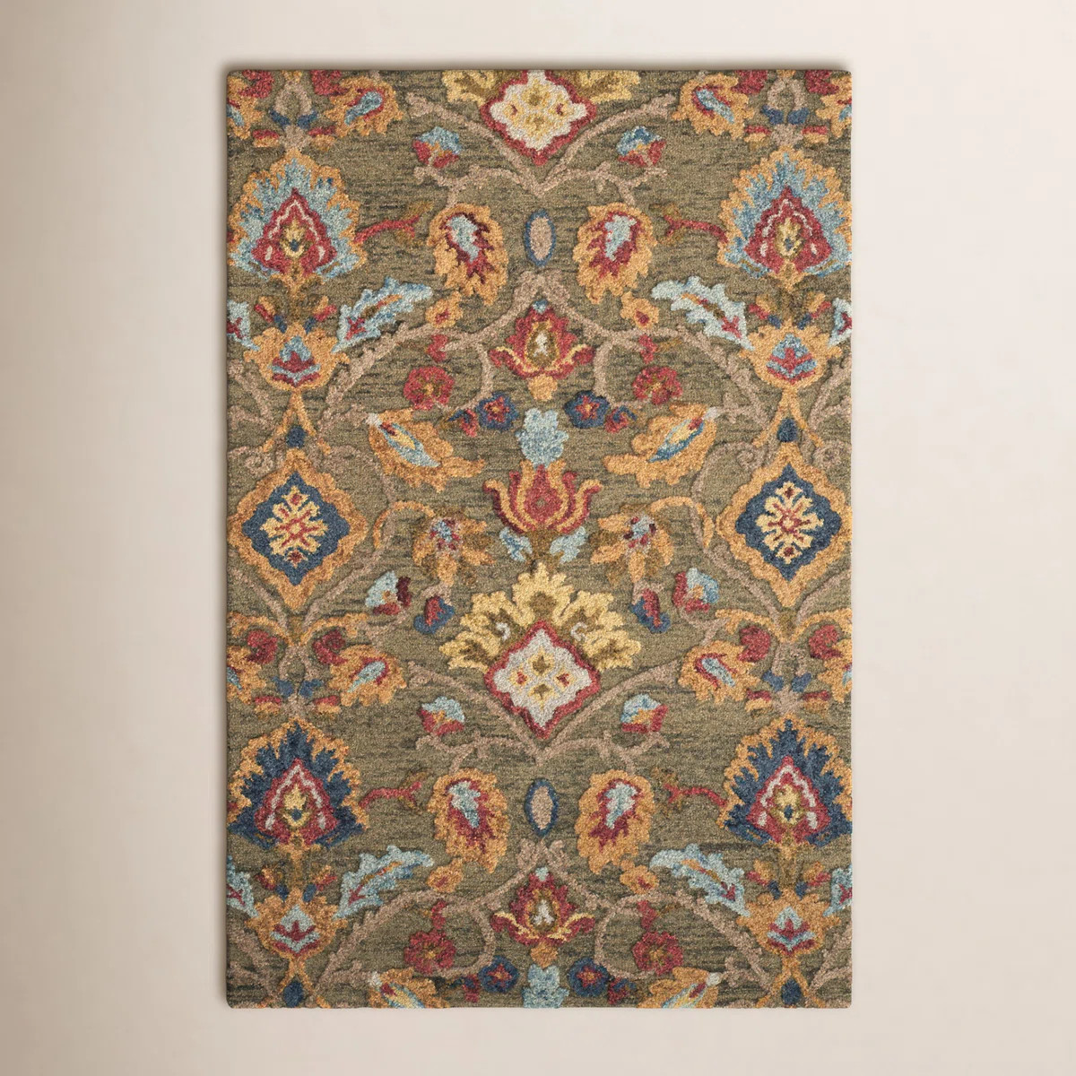 Tansy Handmade Wool Green / Multi Rug | Birch Lane