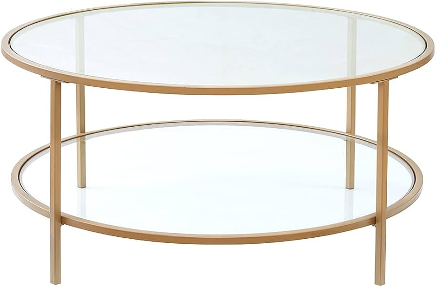 JBBCN 36in Modern Round Glass Coffee Table Decor with 2 Tier Tempered Glass Boards & Metal Frame,... | Amazon (US)