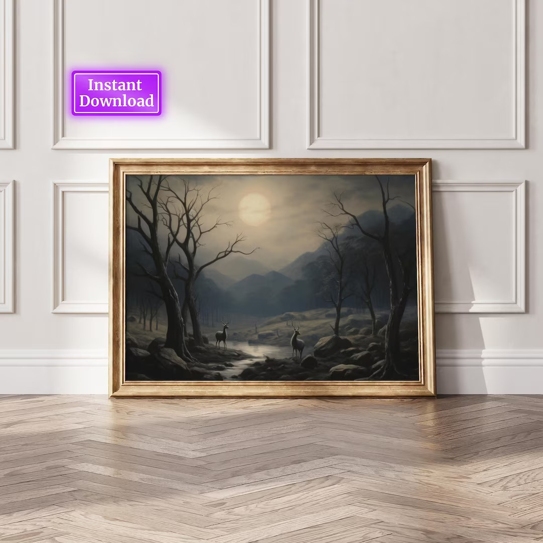 Full Moon Spooky Gothic Wall Art Halloween Home Decor Halloween Wall Art Haunted Landscape Artwor... | Etsy (US)