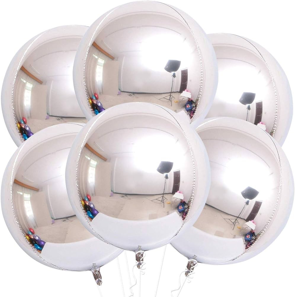 KatchOn, Silver Mylar Balloons - 22 Inch, Pack of 6 | Metallic Silver Balloons, 4D Round Chrome B... | Amazon (US)