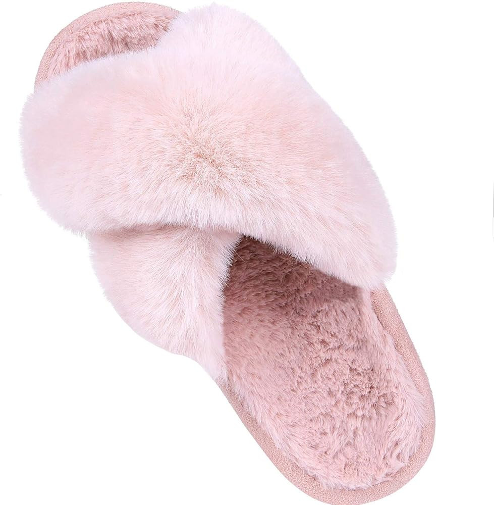Women's Soft Plush Lightweight House Slippers Non Slip Cross Band Slip on Open Toe Cozy Indoor Ou... | Amazon (US)