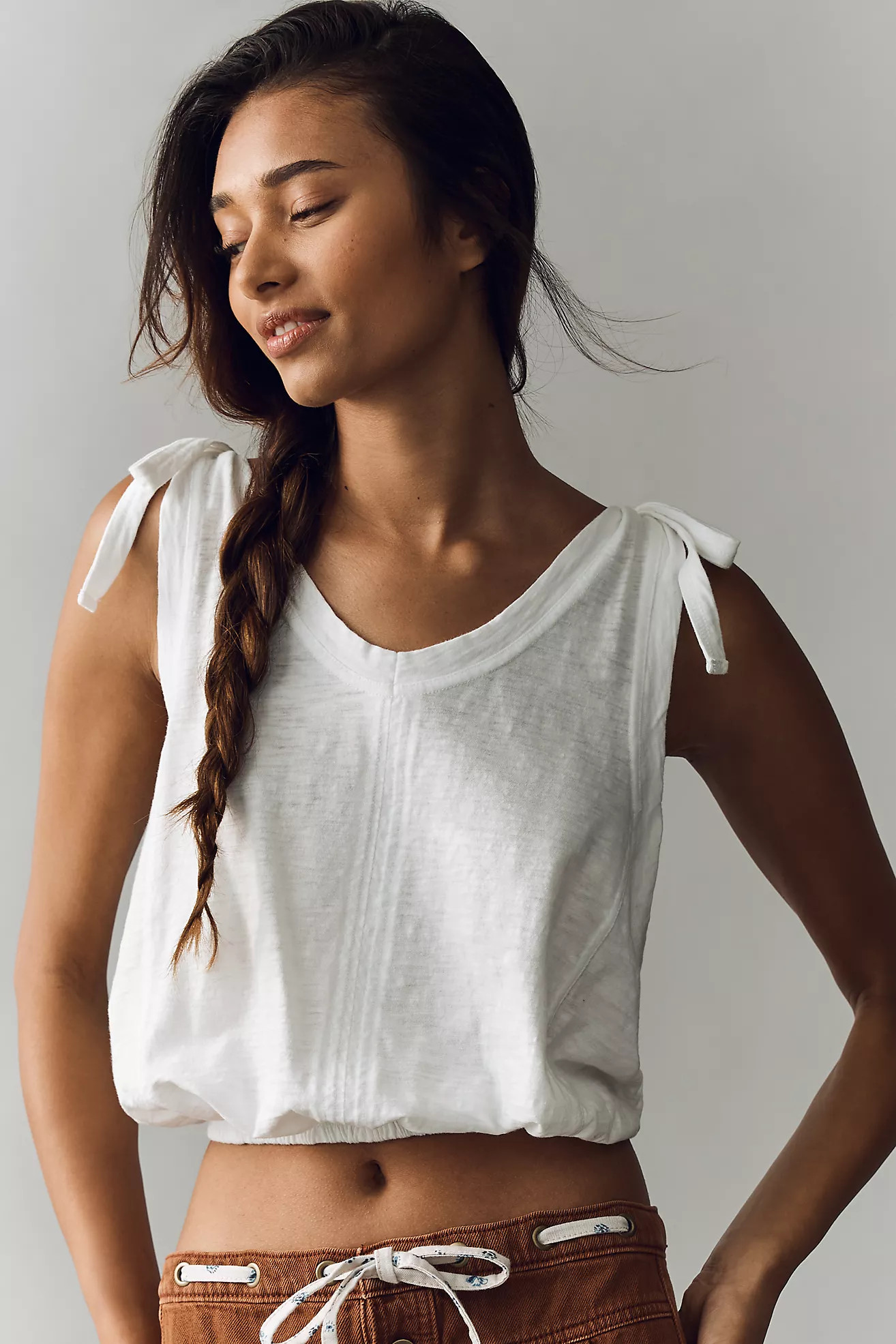 Pilcro Cotton Tie Shoulder Bubble Tee | Anthropologie (US)