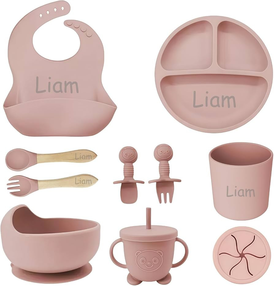 Personalized Silicone Suction Plates for Baby，Custom Toddlers Spoon and Fork, Baby Feeding Set ... | Amazon (US)