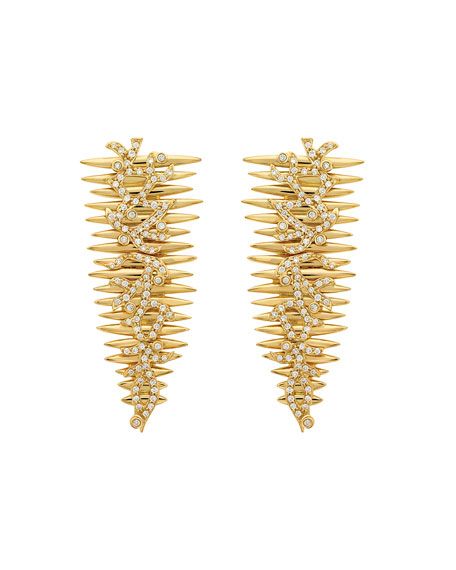 Hueb Tribal 18k Gold Long Diamond Earrings | Neiman Marcus