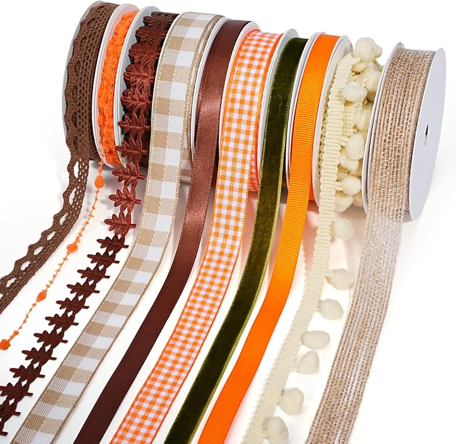 LaRibbons Fall Harvest Ribbon for Crafts, 10 Rolls, 47 Yards | Amazon (US)