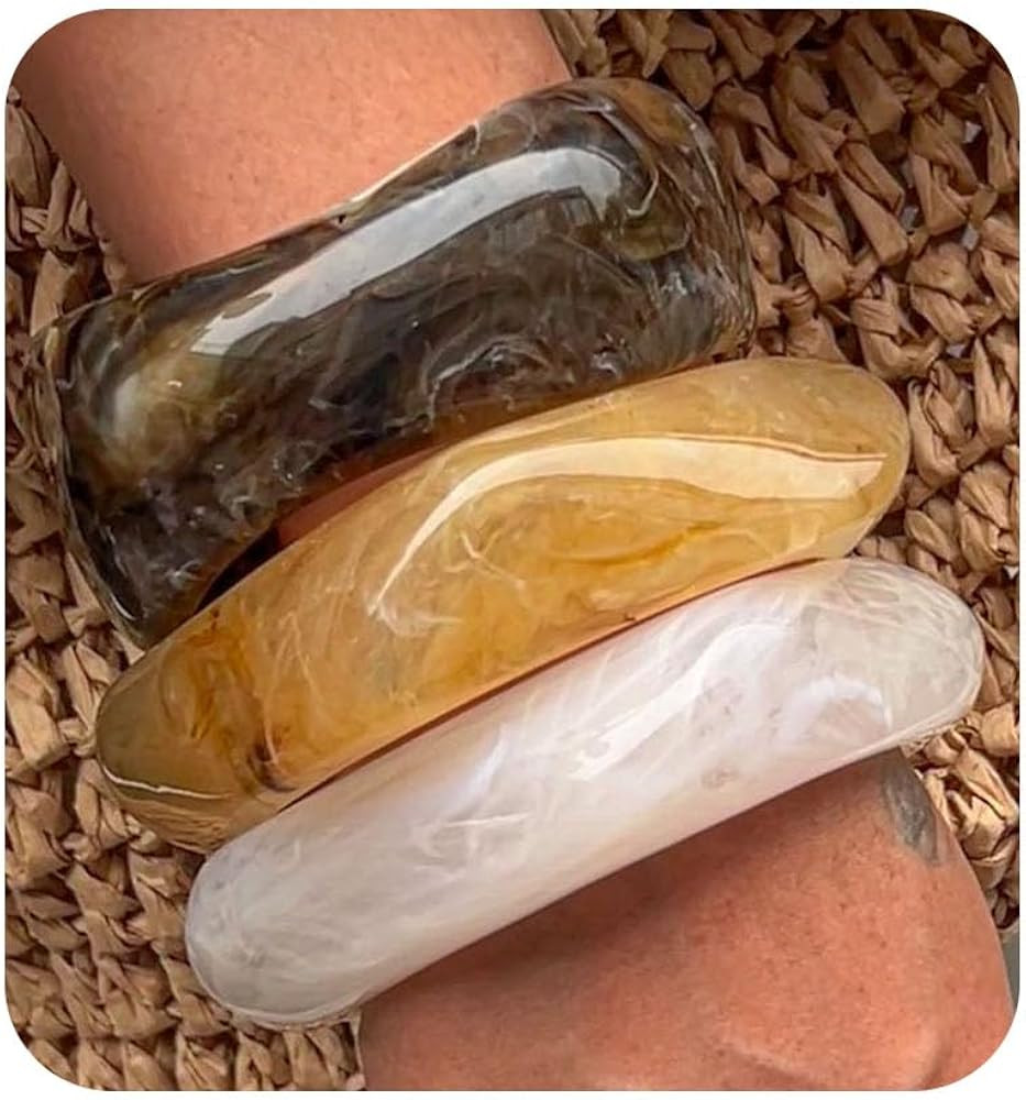 Irregular Square Acrylic Chunky Bangle Bracelets for Women Punk Resin Cuff Bangle Bracelet Set Fa... | Amazon (US)