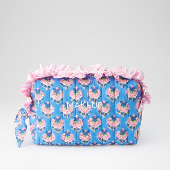 Block Print Ruffle Cosmetic Pouch | Mark and Graham