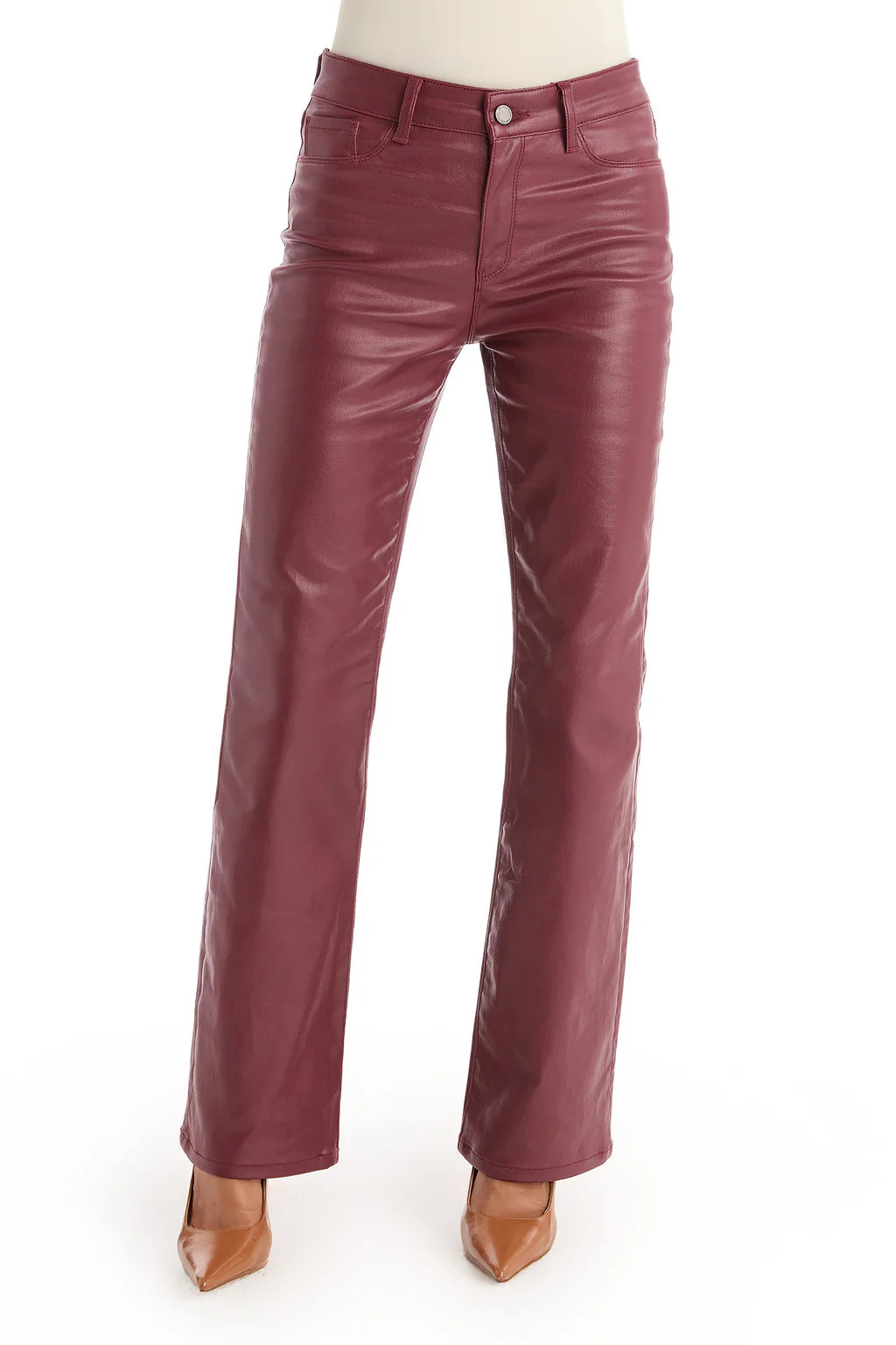 Aria Coated Flare Jean - Merlot | The Noli Shop
