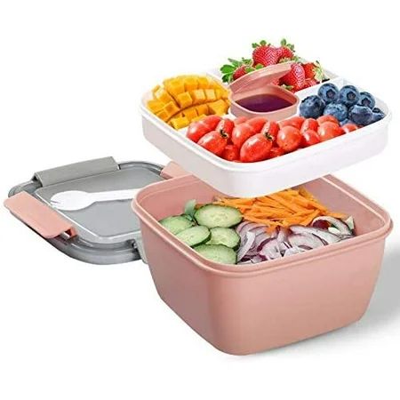 Portable Salad Lunch Container - 52 Oz Salad Bowl - 4 Compartments with Dressing Cup, Large Bento Bo | Walmart (US)