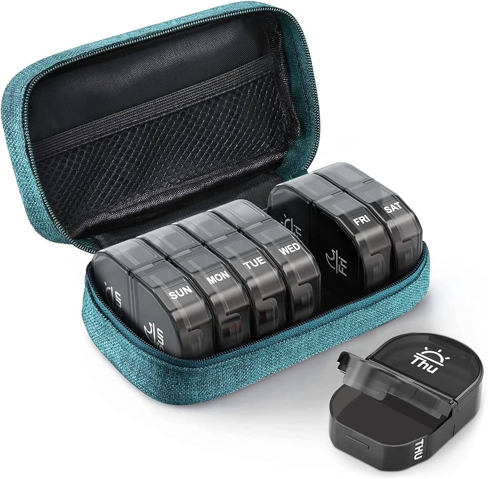 AUVON Canvas Bag Travel Pill Organizer 2 Times a Day, Large AM/PM Weekly Pill Box 7 Day Pill Case... | Amazon (US)