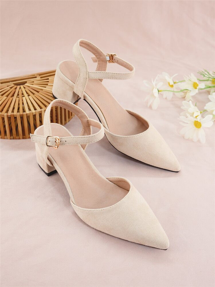 Suede Chunky Heeled Ankle Strap Pumps | SHEIN
