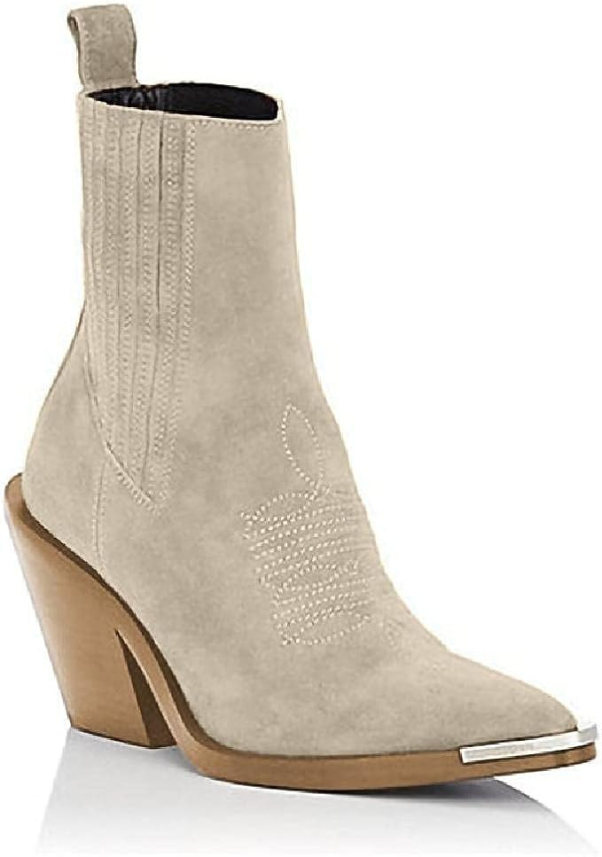 LUXDAMAI Women's Ankle Boots Western Cowgirl Cowboy Suede Leather Boots Embroidery Short Boot Fas... | Amazon (US)