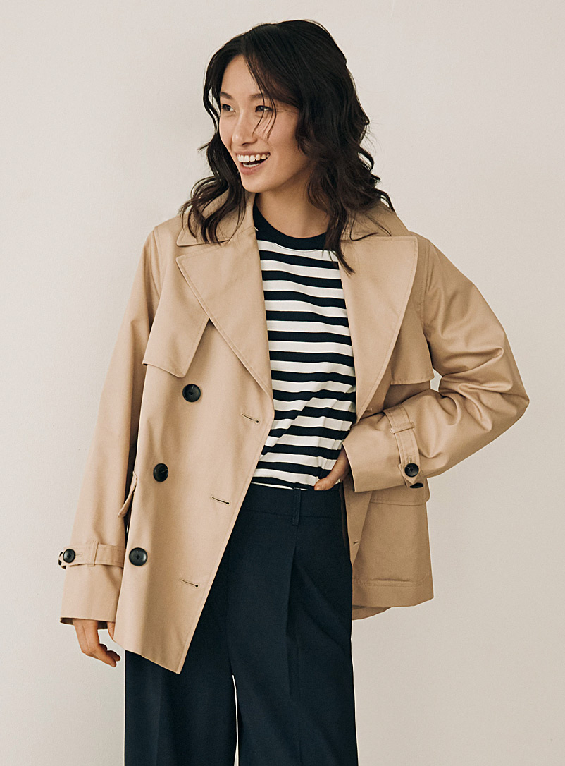 Cropped double-breasted trench coat | Simons